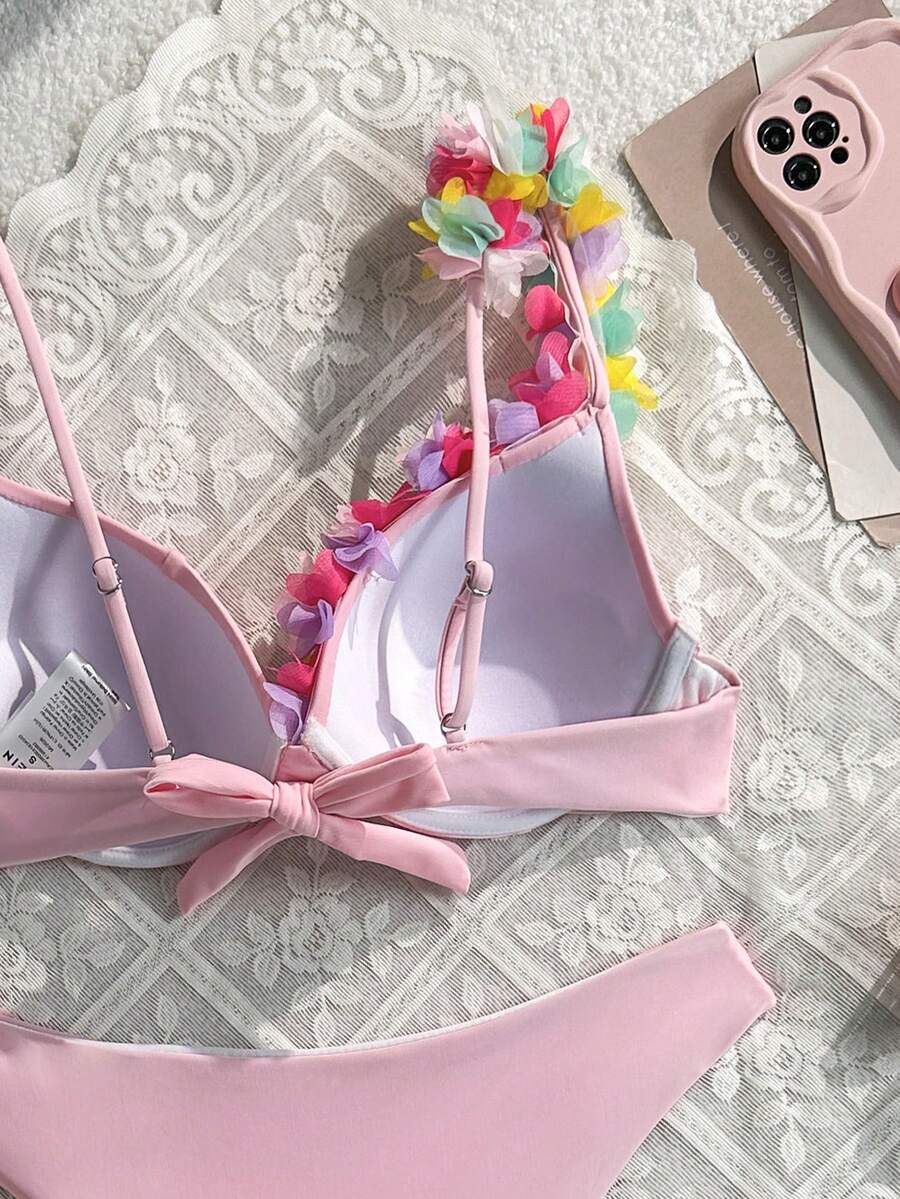 Ženski 3D CvetDekor Seksi Bikini Set, Push Up Sa Žicom