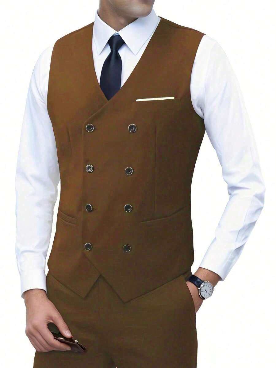 Muški poslovni komplet od 3 dela, uključuje sako, prsluk i pantalone, jednobojni, slim fit