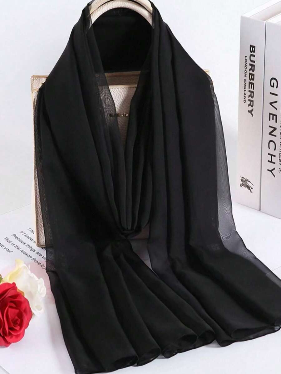 Jednobojni dugi hijab od šifona i poliestera