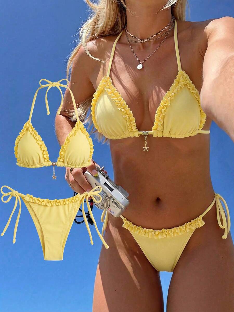Ženski bikini set od žakard tkanine, sa halter dekolteom