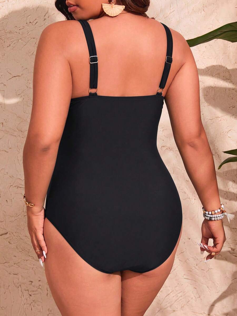Jednobojni jednodelni kupaći kostim za žene plus size sa nabranim detaljima