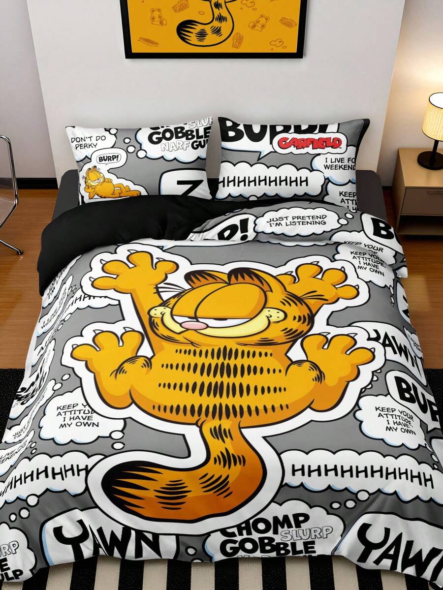 GARFIELD Set posteljine od 3 komada sa slovima i crtanim uzorkom, od brušene tkanine