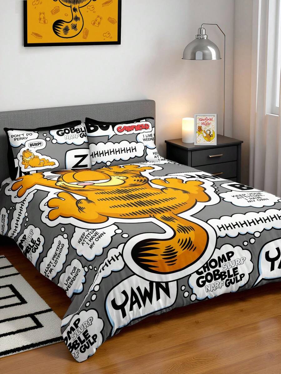 GARFIELD Set posteljine od 3 komada sa slovima i crtanim uzorkom, od brušene tkanine