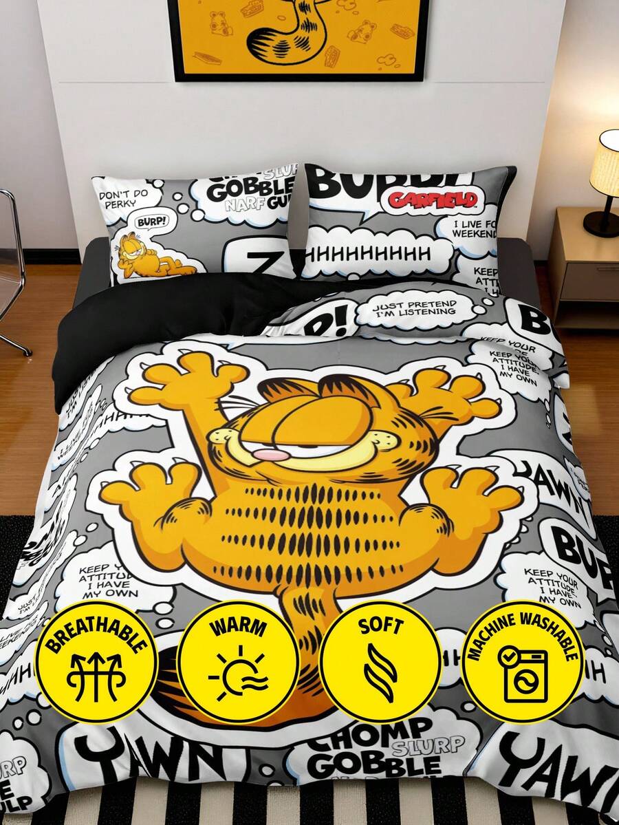 GARFIELD Set posteljine od 3 komada sa slovima i crtanim uzorkom, od brušene tkanine
