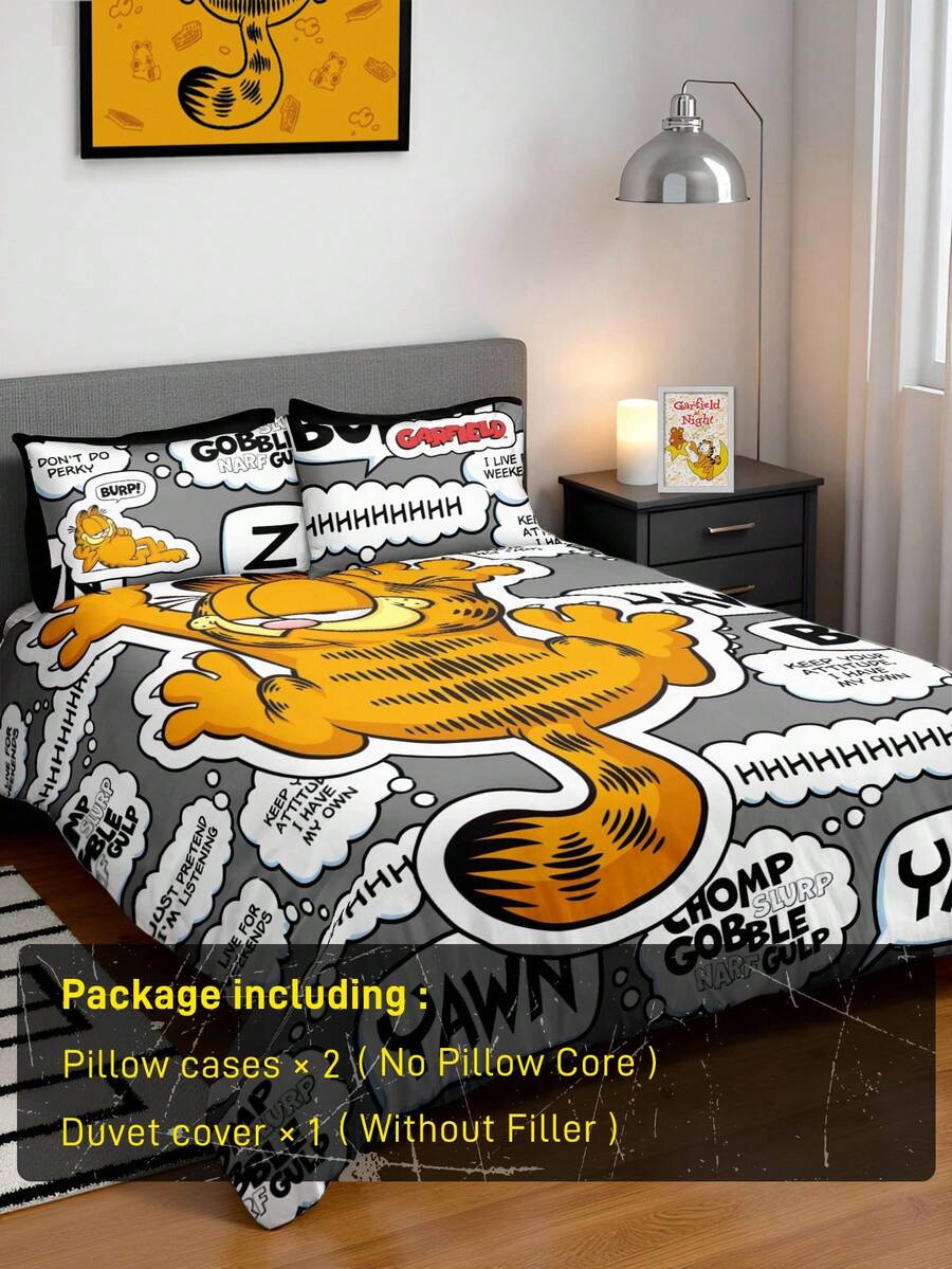 GARFIELD Set posteljine od 3 komada sa slovima i crtanim uzorkom, od brušene tkanine