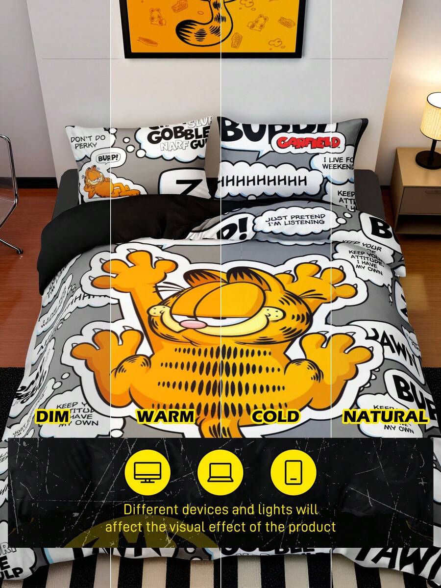 GARFIELD Set posteljine od 3 komada sa slovima i crtanim uzorkom, od brušene tkanine
