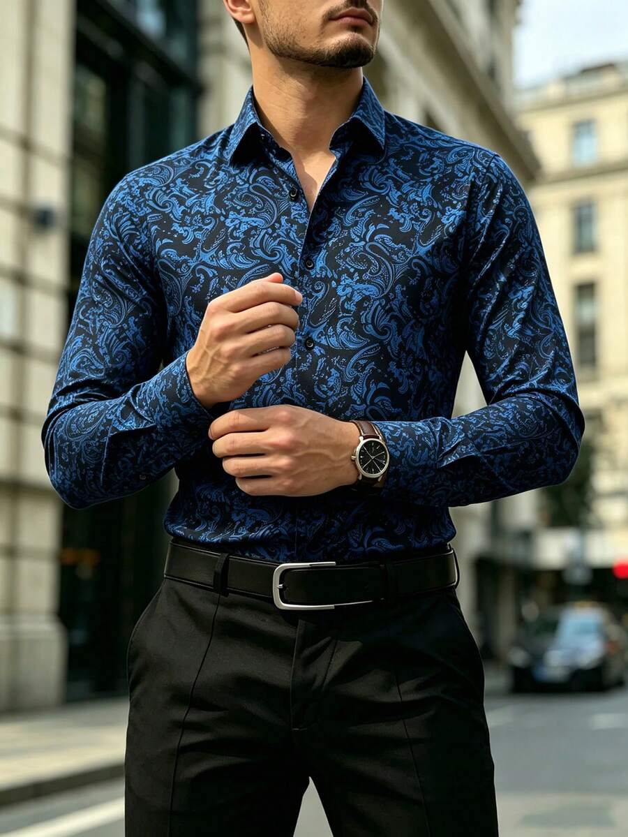 Muška formalna košulja sa paisley printom, slim fit, dugih rukava