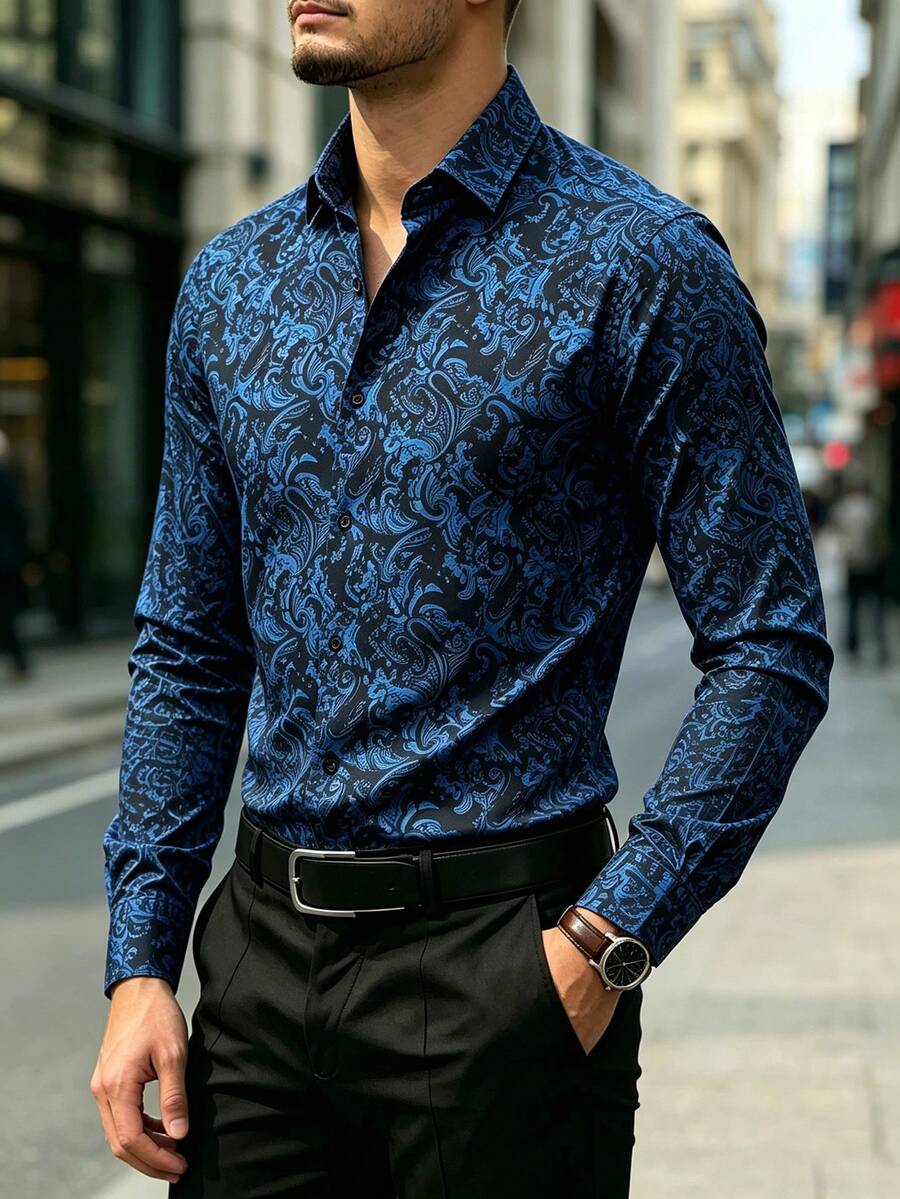 Muška formalna košulja sa paisley printom, slim fit, dugih rukava