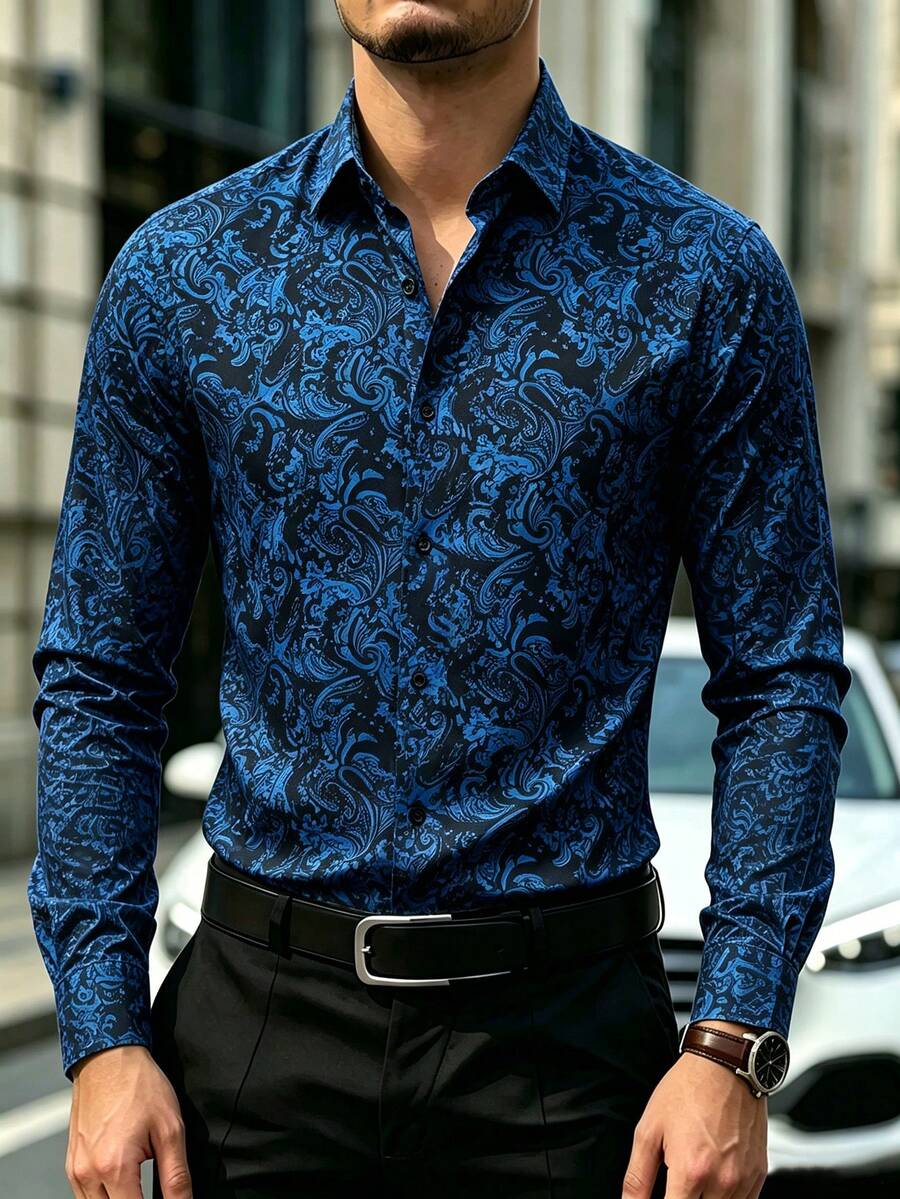 Muška formalna košulja sa paisley printom, slim fit, dugih rukava