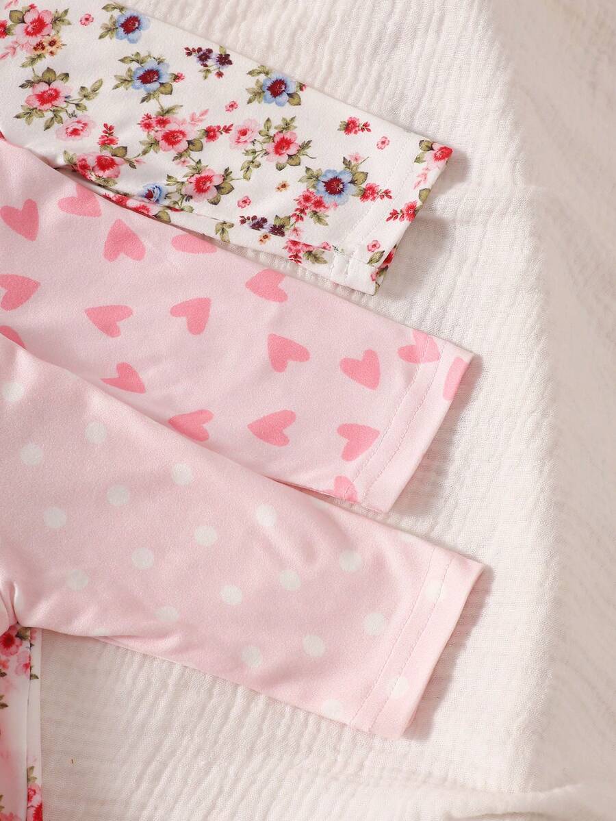 3 komada dečijih kombinezona za devojčice, slatki i nežni, roze i krem, rebrasti sa printom višnje