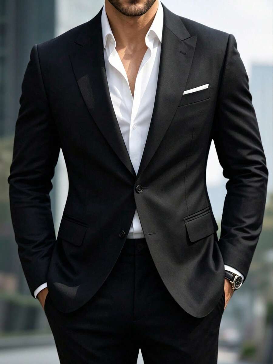 Muški set od sakoa i pantalona, slim fit, klasičan luksuzni stil, formalni, Old Money