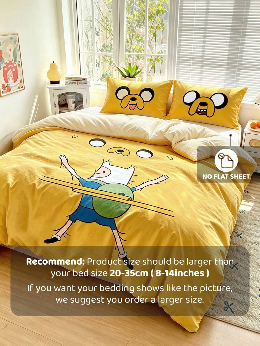 ADVENTURE TIME Set od 3 komada slatkih jorgan-navlaka sa crtanim printom, od brušenog materijala, mekan i topao
