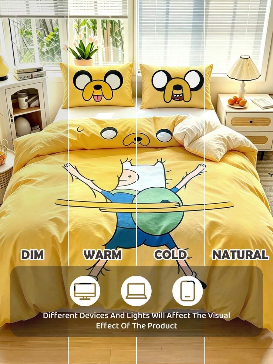 ADVENTURE TIME Set od 3 komada slatkih jorgan-navlaka sa crtanim printom, od brušenog materijala, mekan i topao