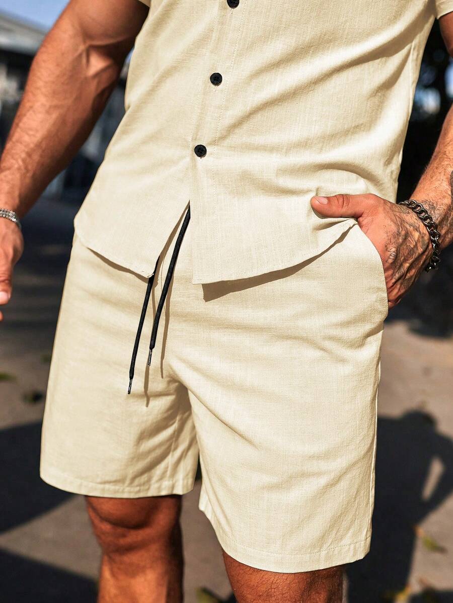 Muški ležerni set košulje kratkih rukava i šorts jednobojne boje, formalni