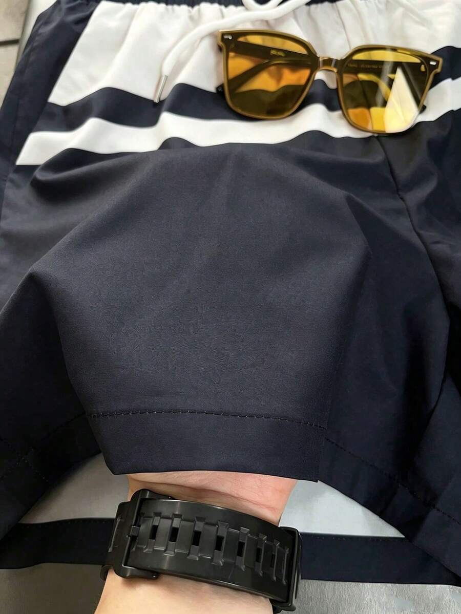 Muški šorts za plažu  sa koloblock dizajnom i pertlom u struku