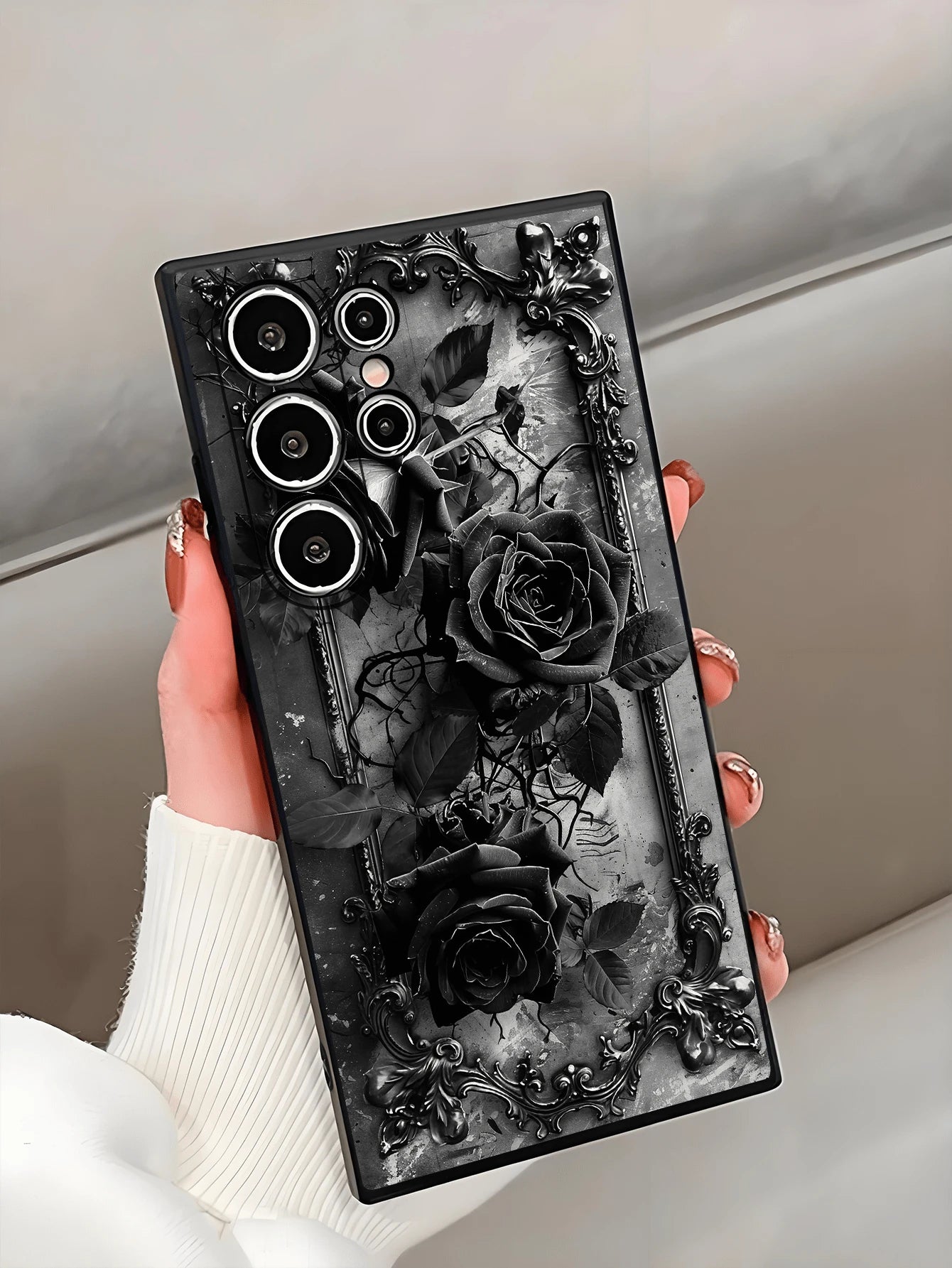 Luksuzna crna modna maskica za telefon sa cvetnim dezenom, premium anti-shock i anti-slip, kompatibilna sa Galaxy A04e/A05s/A13/A14/A15/A34/A35/A50/A52/A53/A54/S21/S22/S23/S24/S25/S25Ultra/24fe