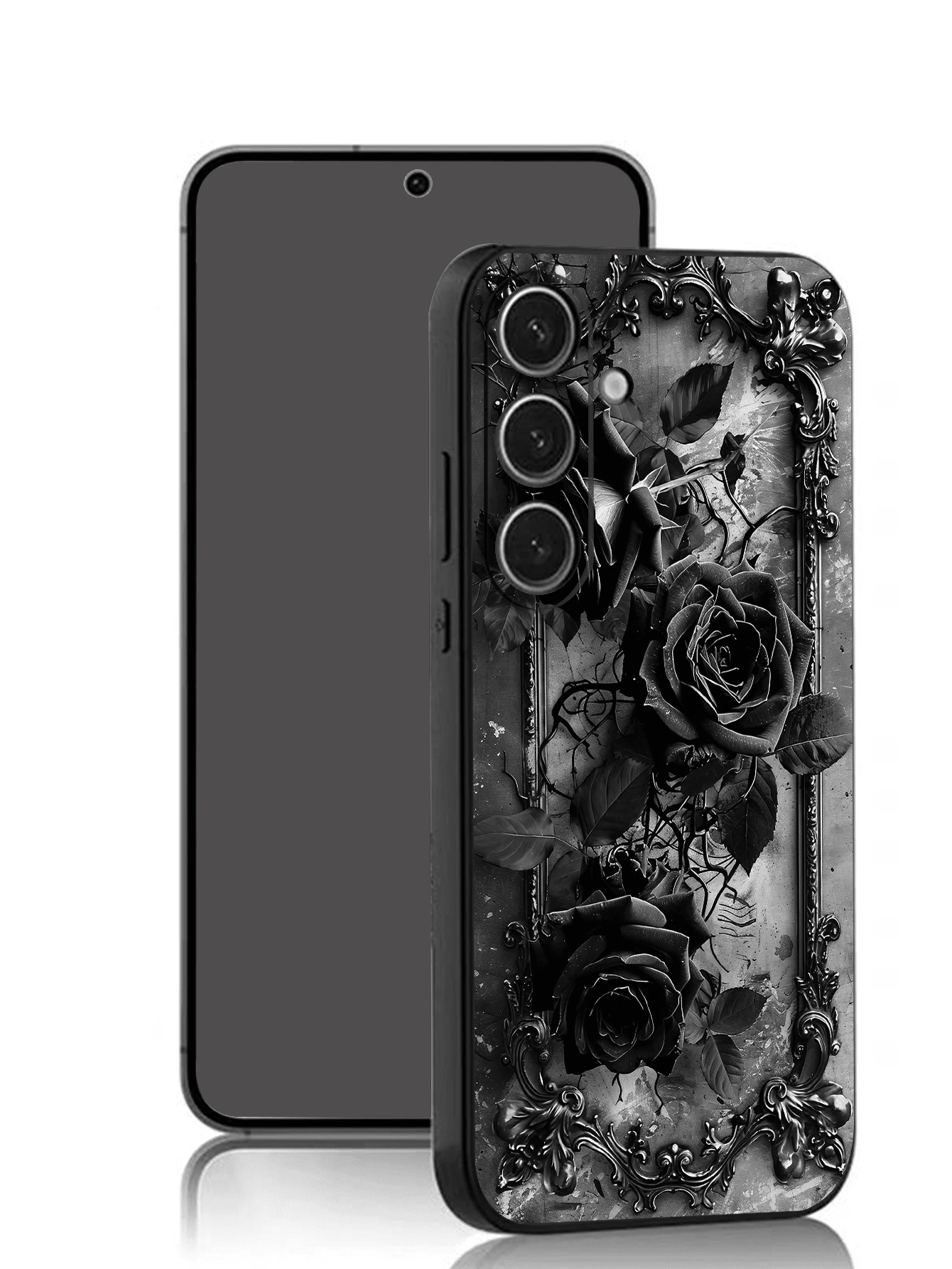 Luksuzna crna modna maskica za telefon sa cvetnim dezenom, premium anti-shock i anti-slip, kompatibilna sa Galaxy A04e/A05s/A13/A14/A15/A34/A35/A50/A52/A53/A54/S21/S22/S23/S24/S25/S25Ultra/24fe
