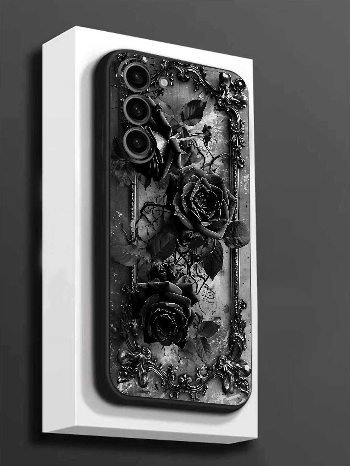 Luksuzna crna modna maskica za telefon sa cvetnim dezenom, premium anti-shock i anti-slip, kompatibilna sa Galaxy A04e/A05s/A13/A14/A15/A34/A35/A50/A52/A53/A54/S21/S22/S23/S24/S25/S25Ultra/24fe