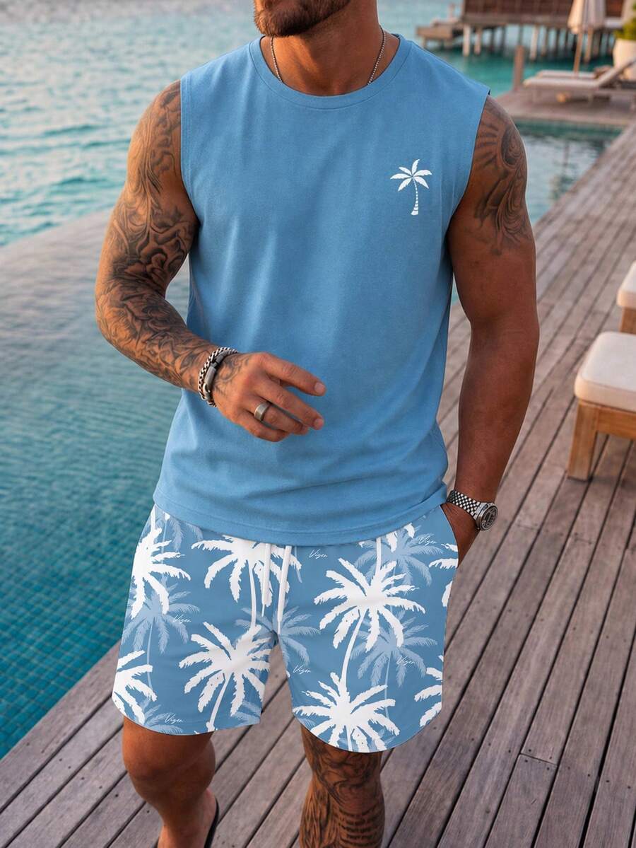 Muški set sa uskim majlicom  i šorts standardne veličine, letnji set za plažu