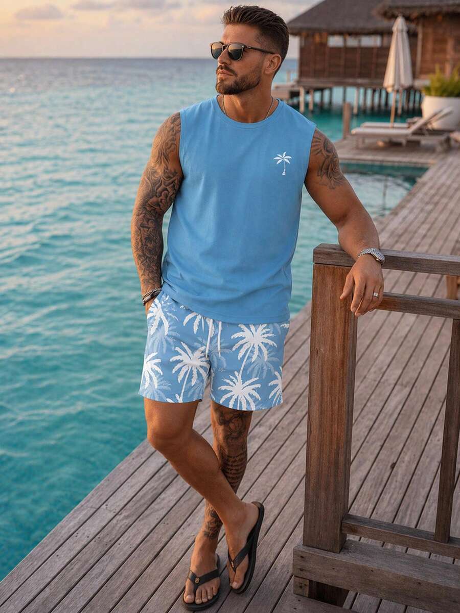 Muški set sa uskim majlicom  i šorts standardne veličine, letnji set za plažu
