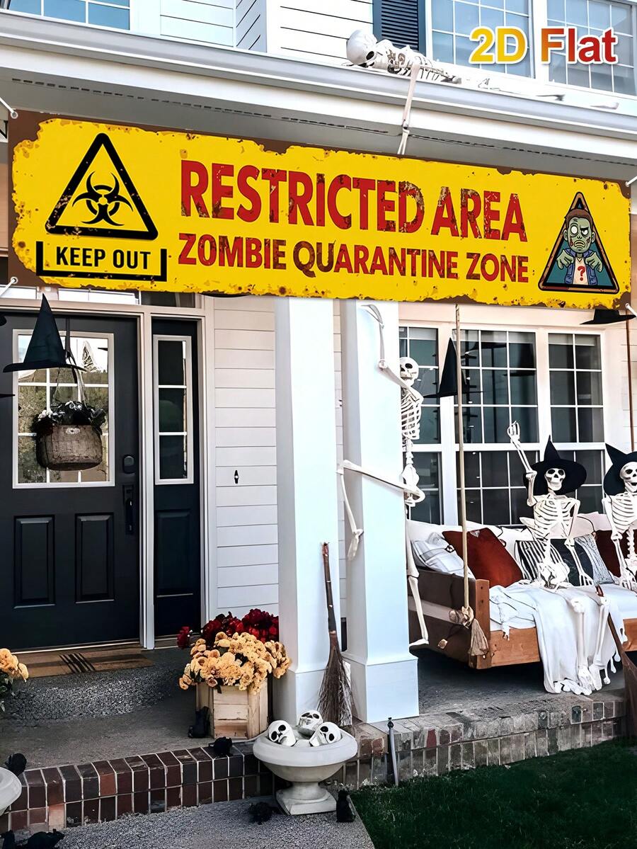 Halloween baner, dizajn znak upozorenja za zombije