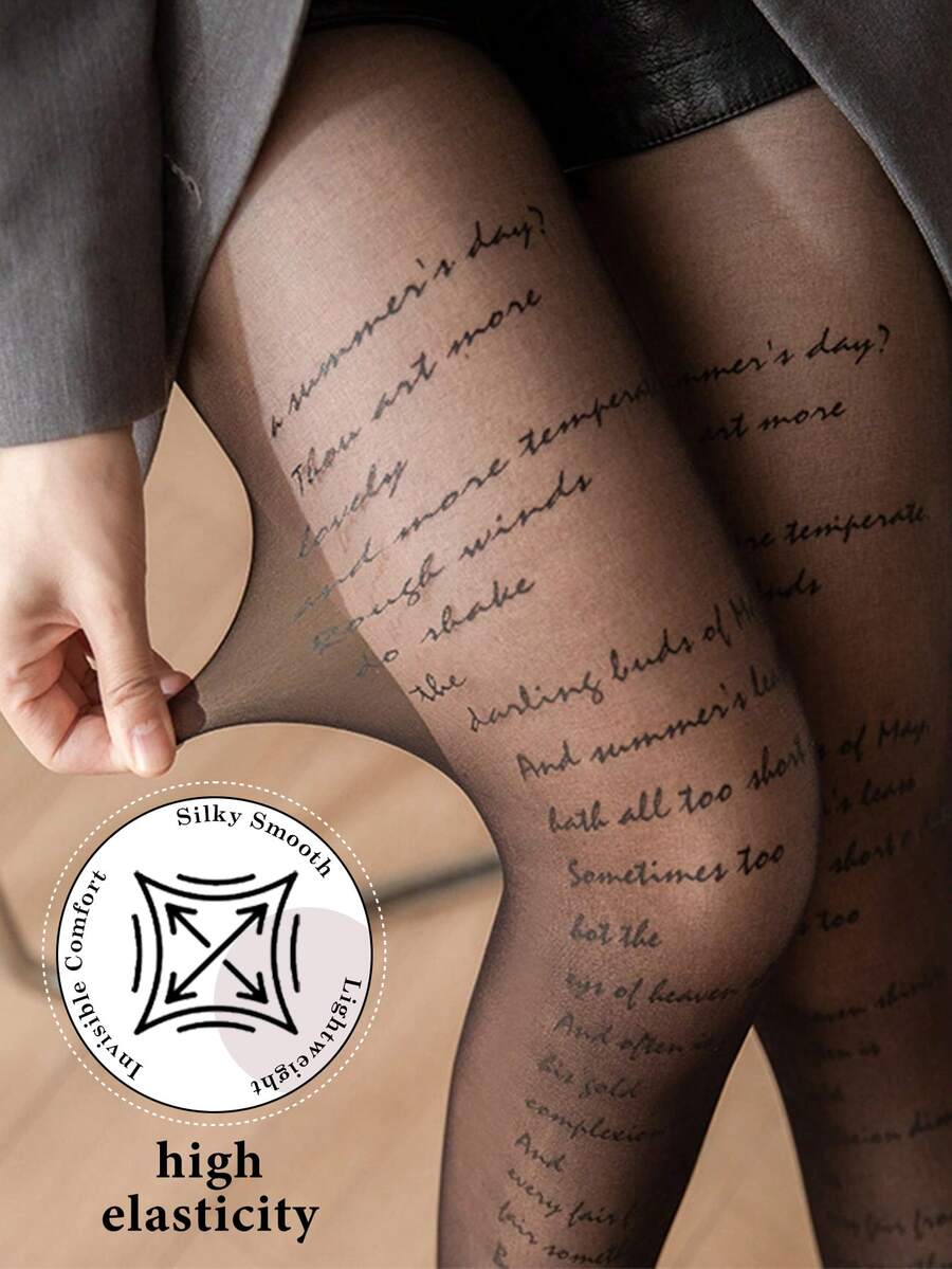 1 kom novih modnih seksi crnih čarapa sa printom engleskih slova