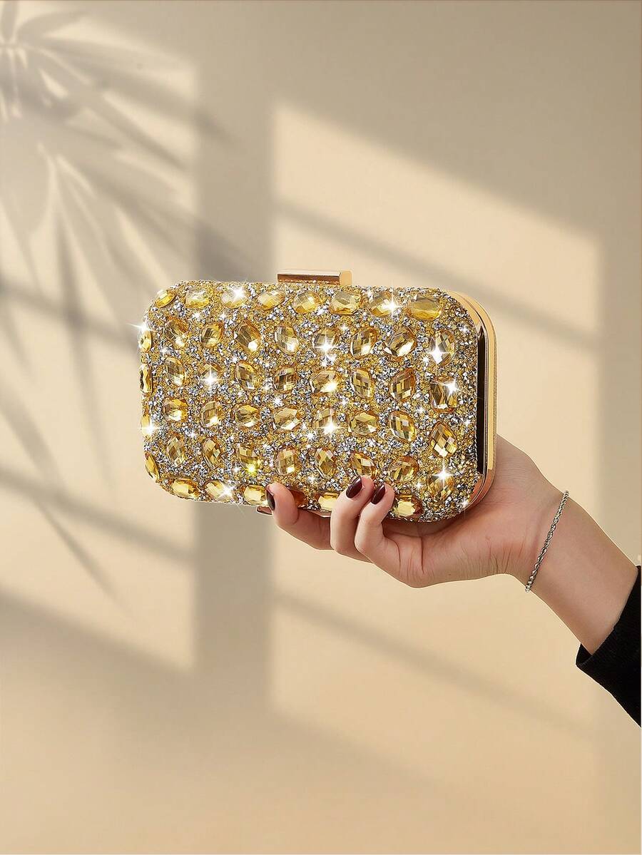 Luksuzna ženska kvadratna clutch torba sa sjajnim kristalima