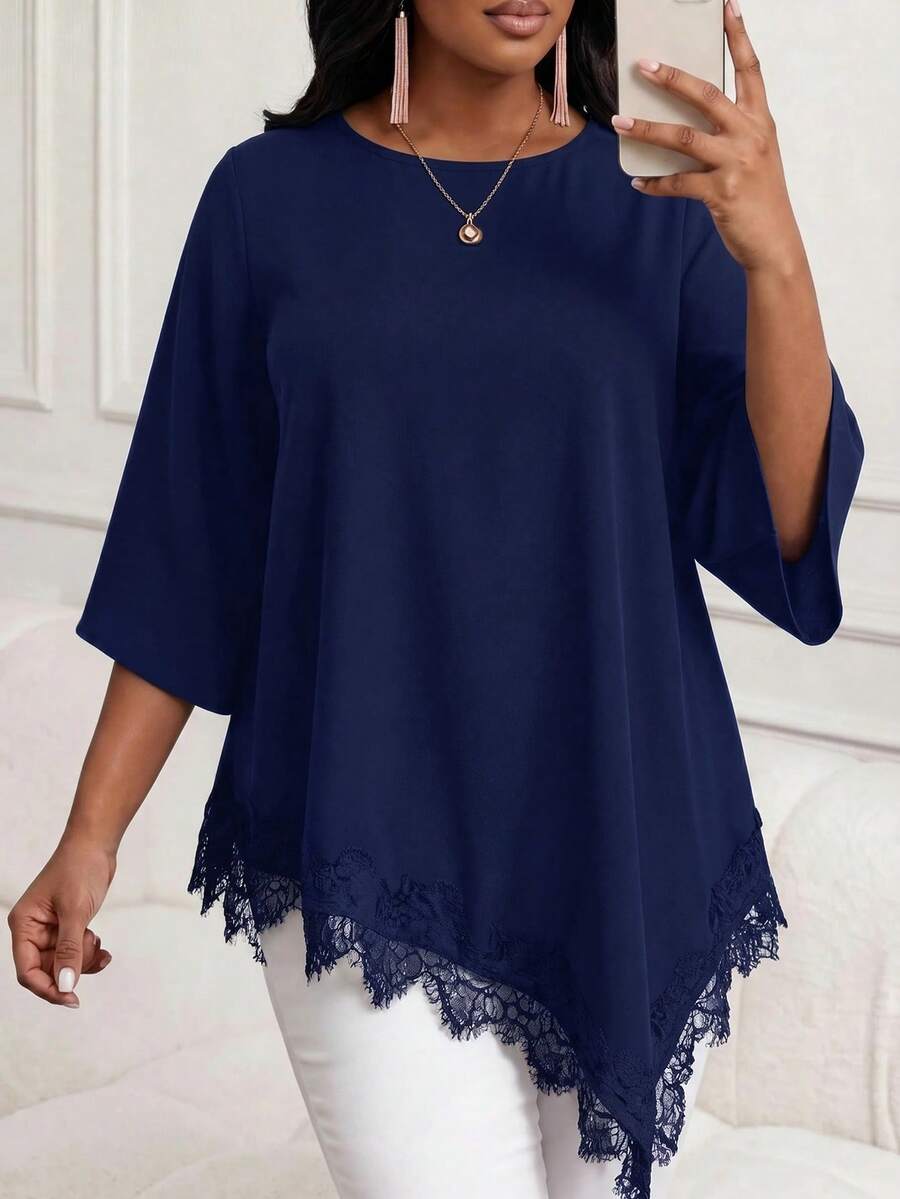 Elegantna bluza za žene plus size sa cvetnim vezom
