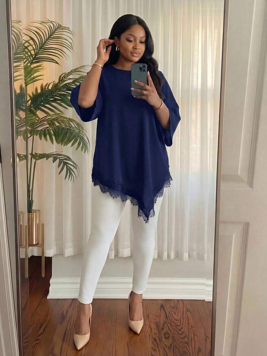 Elegantna bluza za žene plus size sa cvetnim vezom