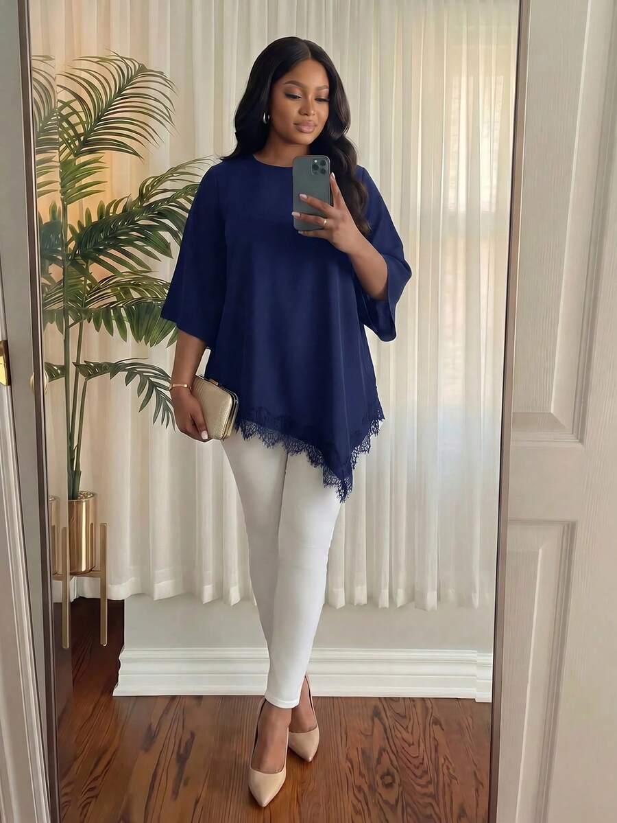 Elegantna bluza za žene plus size sa cvetnim vezom