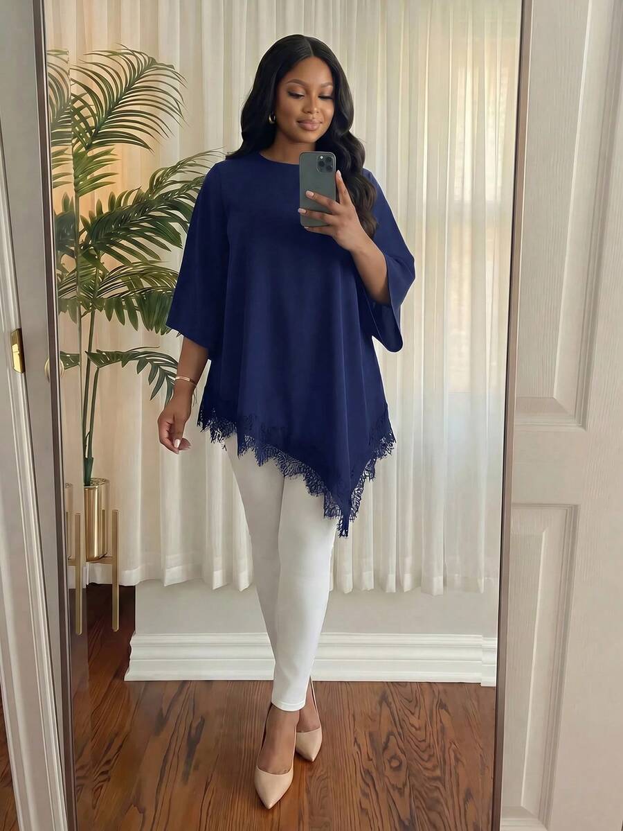 Elegantna bluza za žene plus size sa cvetnim vezom