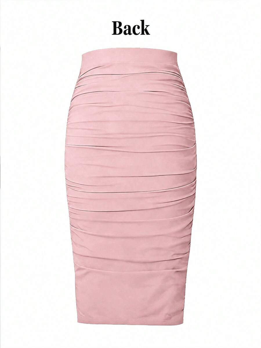 Ženska uska bodycon suknja jednobojna sa nabranim detaljima, seksi