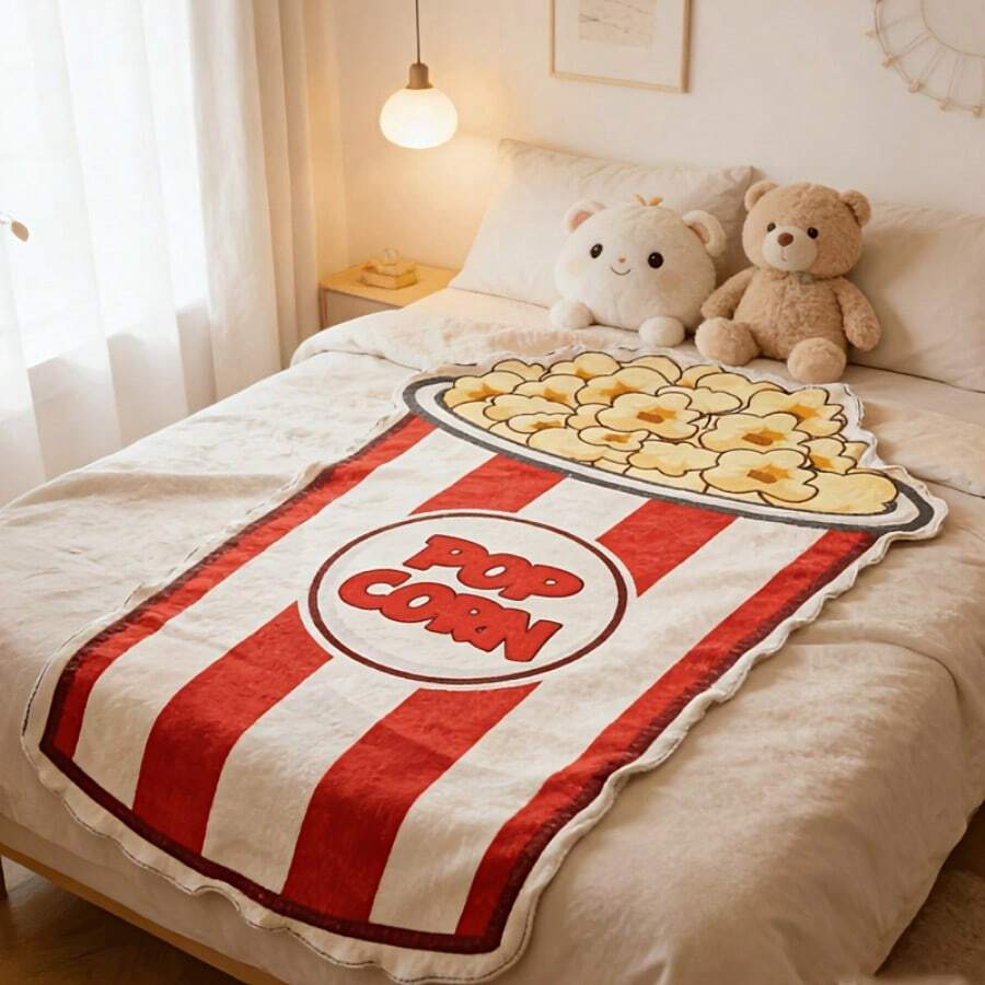 Kreativno flanelirano ćebe sa printom kofe za kokice