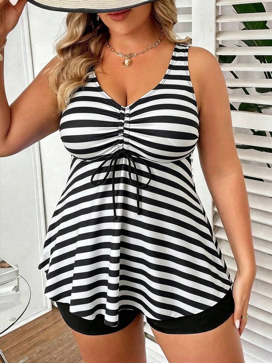 Plus size tankini top sa nabranim strukom na vezivanje