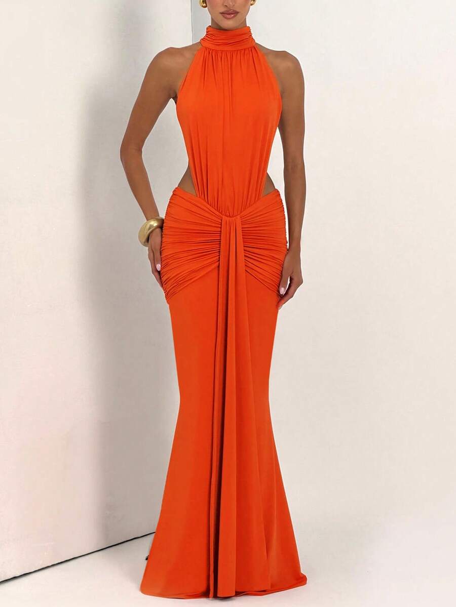 Elegantna uska duga haljina bez leđa