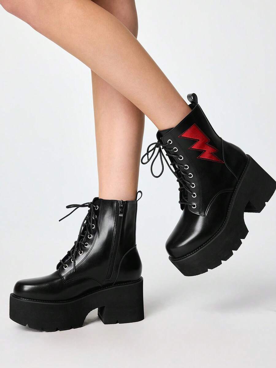 Grunge Punk Ženske gležnjače sa debelim đonom i pertlama