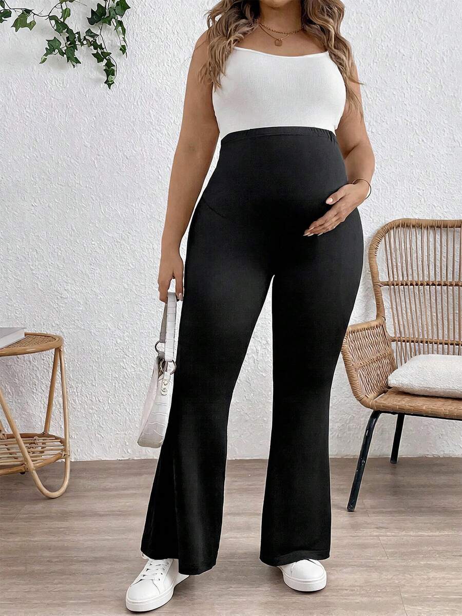 Trudničke ležerne pantalone sa podesivim strukom, jednobojne