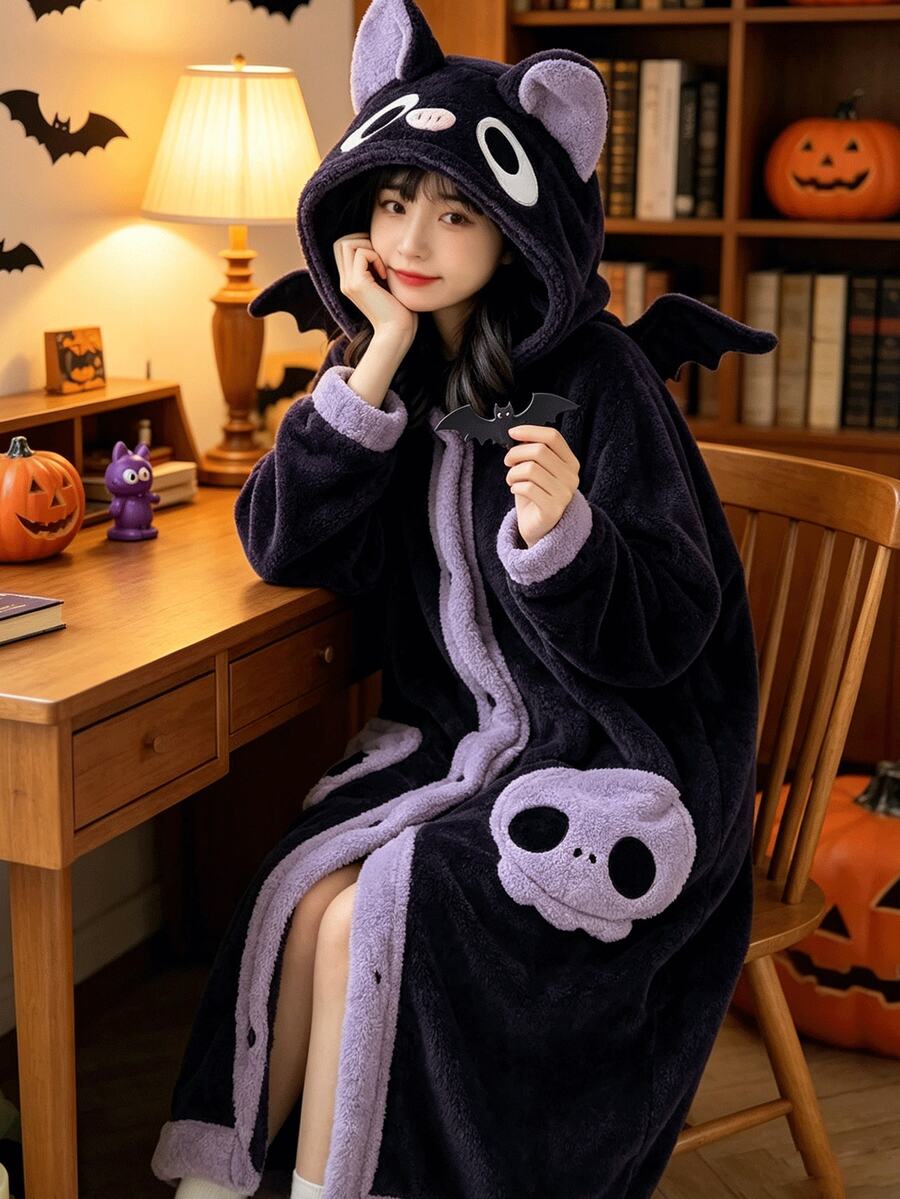 Smešni bademantil slepog miša, Halloween bademantil malog đavola, mekan i udoban