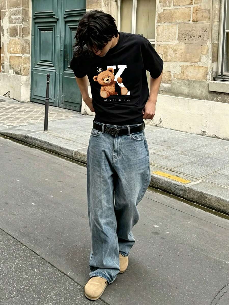 Muška letnja ležerna majica jednobojna sa reljefnim slovima