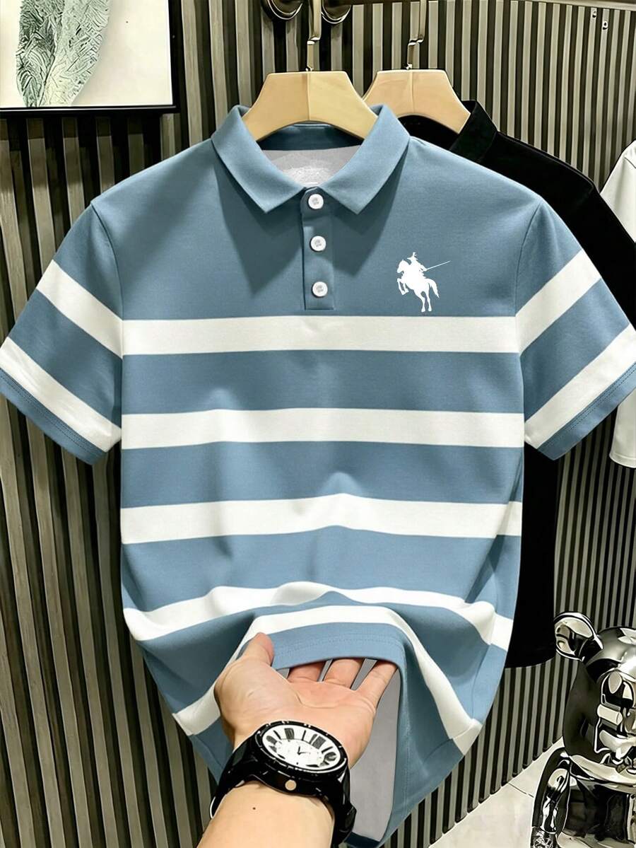 Muška polo majica na pruge  sa malim logotipom