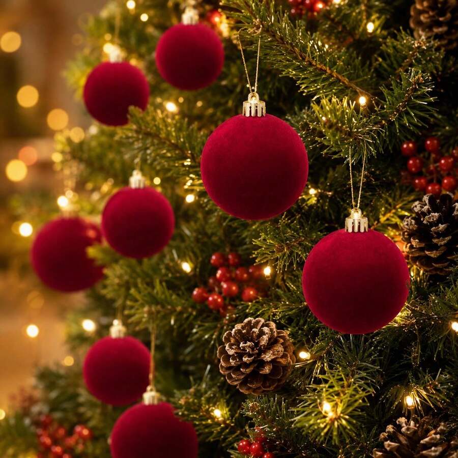 16 komada božićnih kuglica od bordo baršuna, ukrasi za jelku