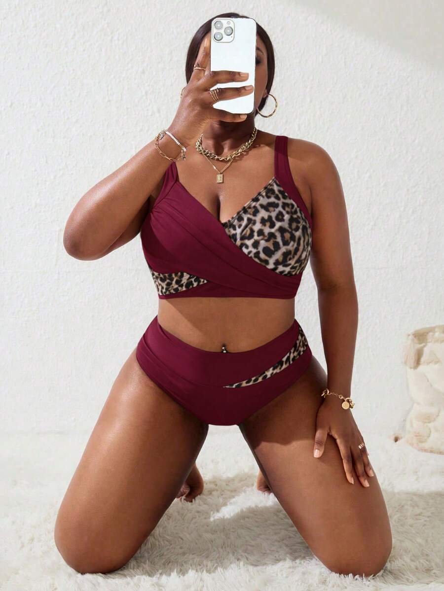 Ženski tankini set za plivanje plus size, 2 dela