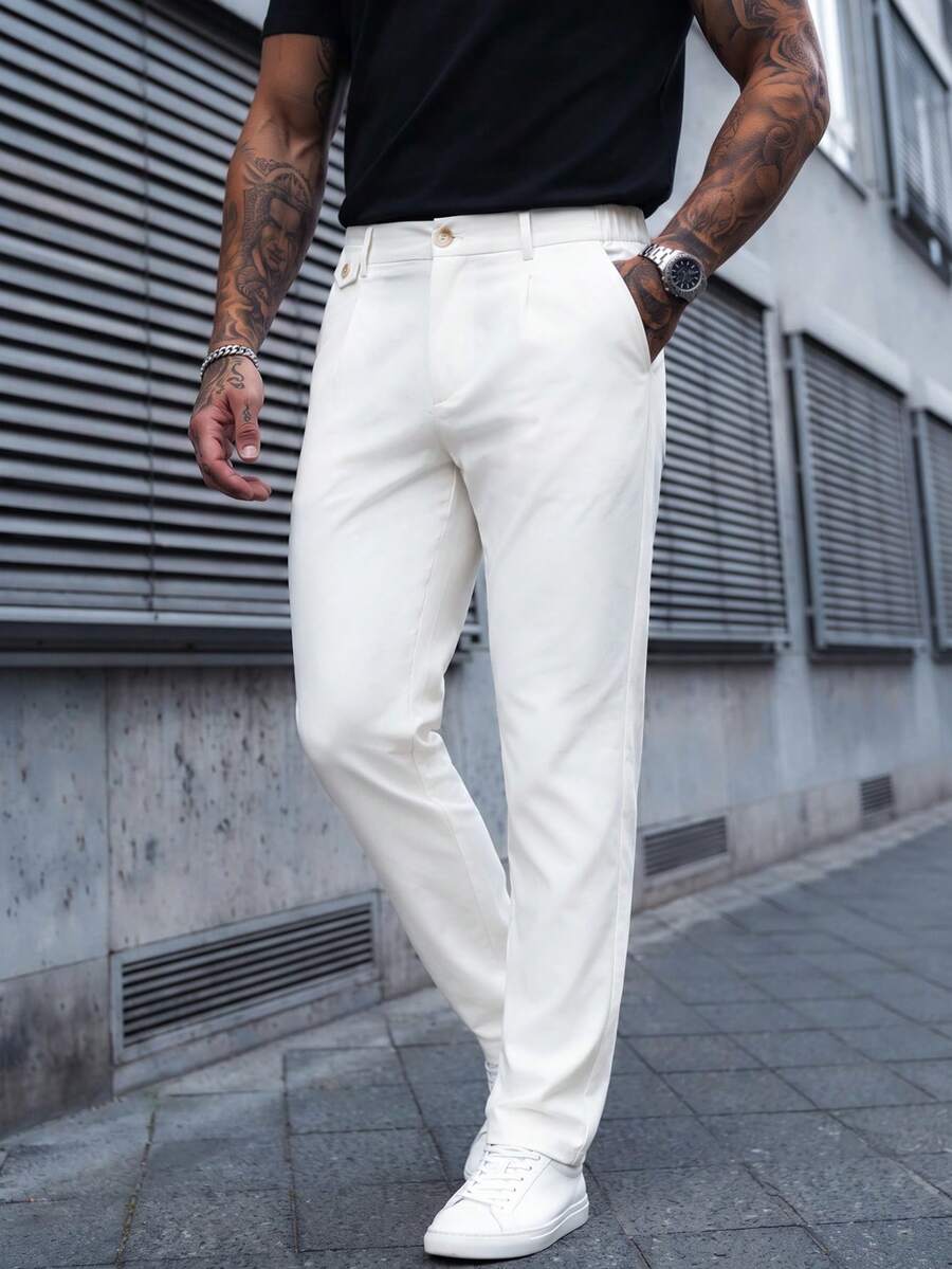 Muške ležerne pantalone za posao jednobojne sa kosim džepovima