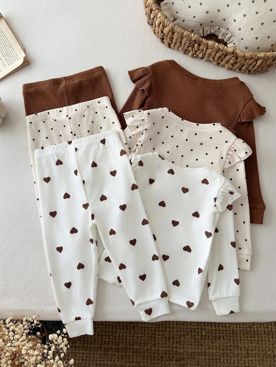 Set od 6 komada za devojčice bebe: pletena majica sa srcastim uzorkom, okruglim izrezom  i duge pantalone