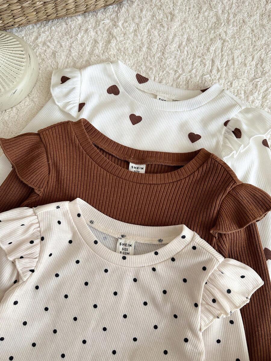 Set od 6 komada za devojčice bebe: pletena majica sa srcastim uzorkom, okruglim izrezom  i duge pantalone