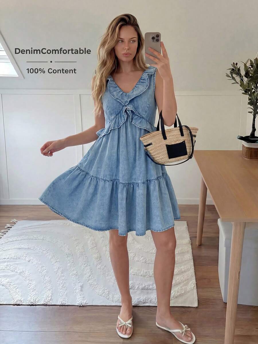 Ženska letnja ležerna teksas slip haljina, mini A-kroj haljina