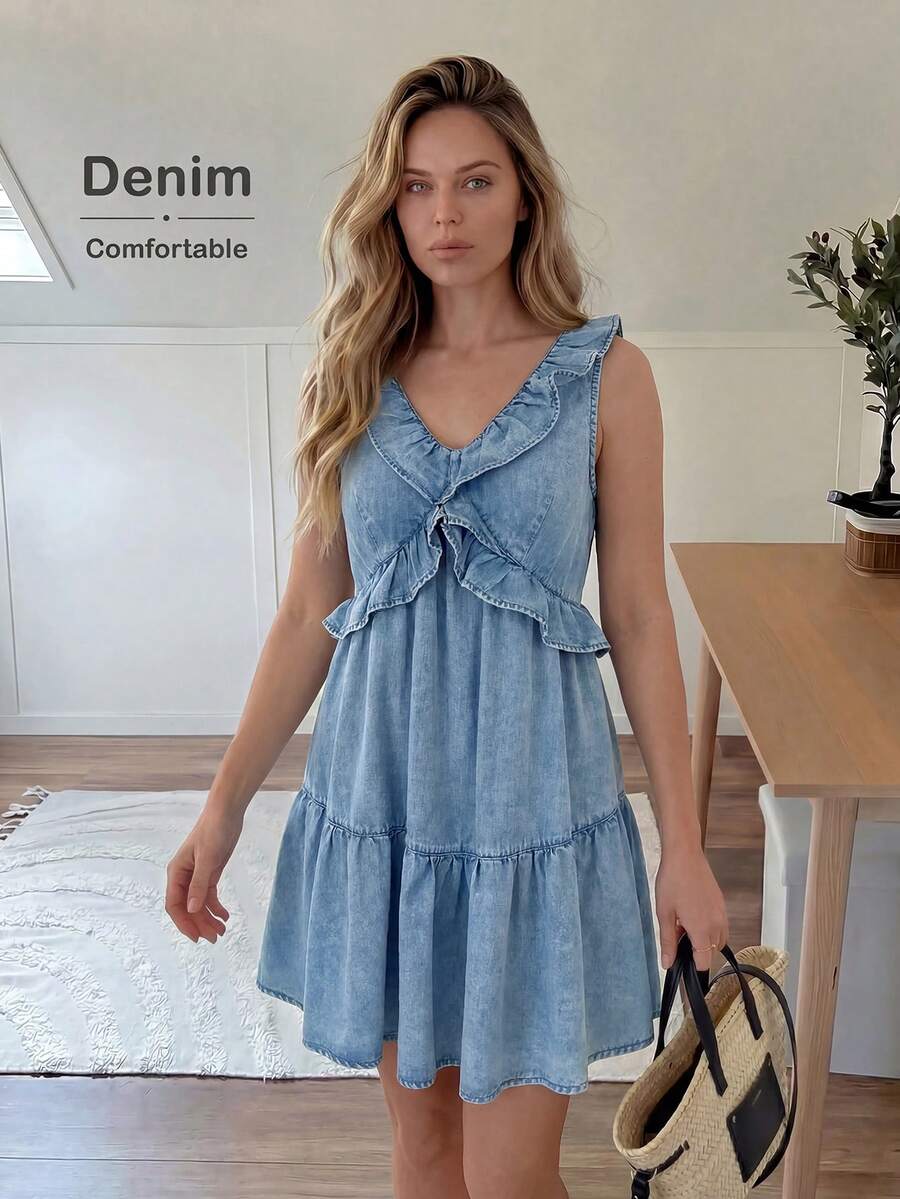 Ženska letnja ležerna teksas slip haljina, mini A-kroj haljina