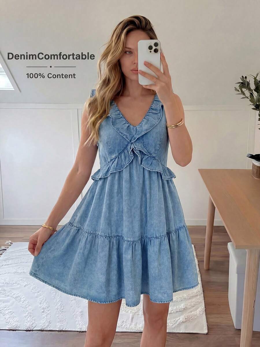 Ženska letnja ležerna teksas slip haljina, mini A-kroj haljina