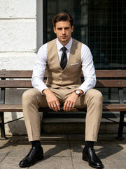 Muški set od 4 dela, elegantan jednobojan slim fit prsluk, pantalone i set kravate