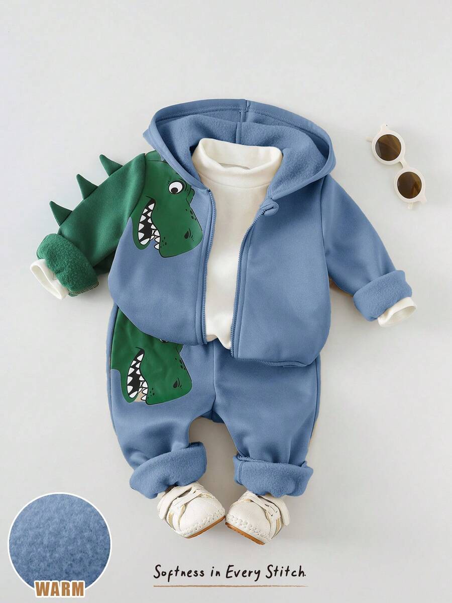 Set od 2 komada za bebe dečaka sa crtanom dinosaurus grafikom i kapuljačom